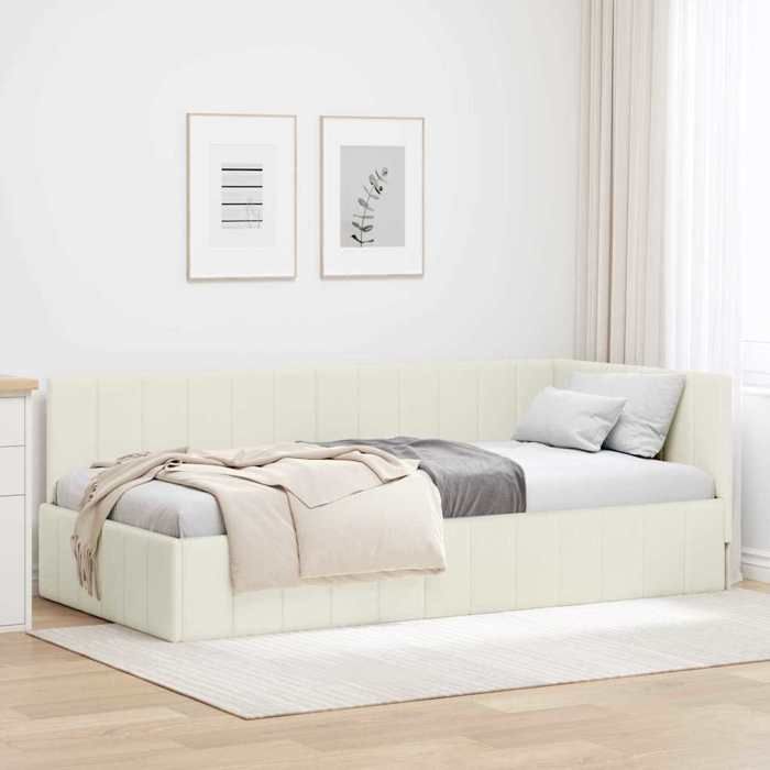 &Mode Lit 1 Personnes - BEWI - Structure de lit Adulte/enfant - dangle avec tête de lit Crème 90 x 190cm Velours 895825