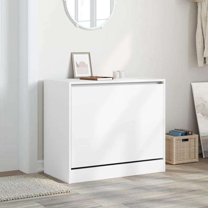 (SOLDES DEC)Armoire à chaussures - Avec rangement - Cabinet Anti-poussière - blanc 80x42x69 cm bois dingénierie 01_9886573