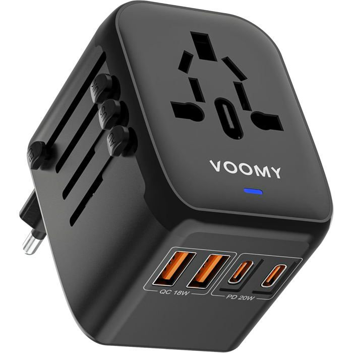 Adaptateur Prise Universelle pour Plus de 170 PaysChargeur Rapide de Voyage Universelle avec 2 Ports USB 18W et 2 Ports Type C
