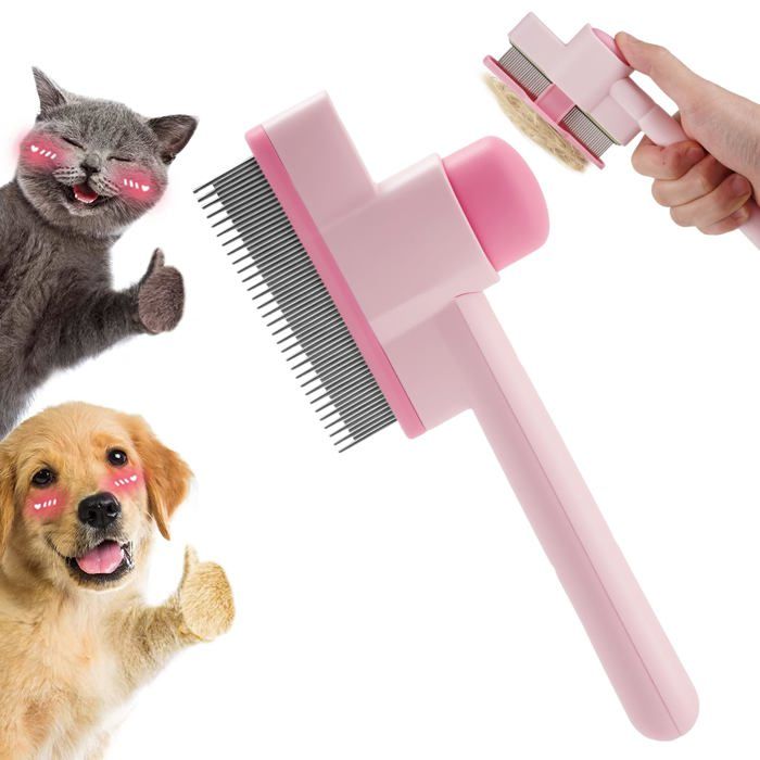 Meilleurs prix pour Brosse à chat attrape-poils autonettoyante - 1 pièce rose universel - brosse long court poil chat peigne - chat brosse -  Lumiryn