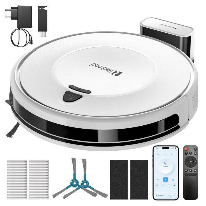 Aspirateur Robot 10000Pa Redroad E2-Mince SilencieuxAutonomie 150Minpour Tapis Poils d’Animaux et Sols Dursavec WiFi/Alexa/App - Redroad
