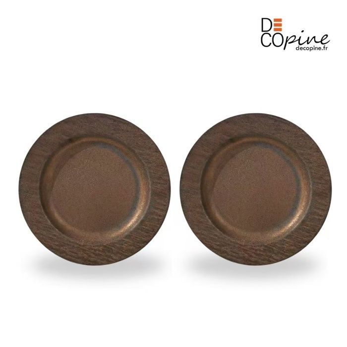 Decopine Lot de 2 Assiettes Plates Artisanales 27 5 cm – Fabrication à la main – Décor brun effet bois