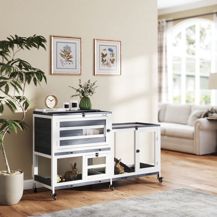 Meilleurs prix pour MOTHINESSTO3524-Clapier pour lapin en bois 2 étages avec roulettes 3 plateaux pour 2-3 lapins 147 x 45 x 895 cm gris