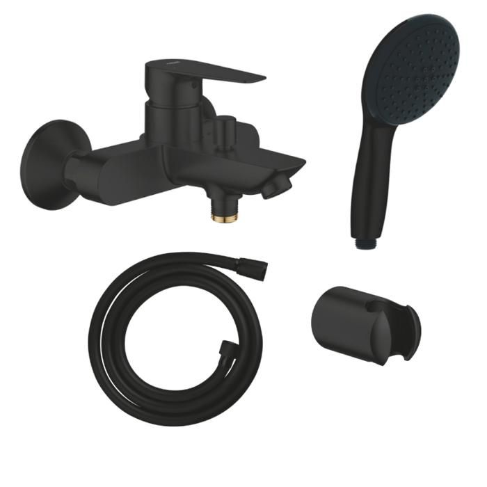 Grohe Mitigeur bain douche mécanique Start Edge 2020 mat + Douchette 2 jets Vitalio Start 110 avec flexible et support