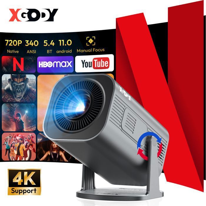 Vidéoprojecteur Portable 4K Supporté 350ANSI HD 720P WiFi 6 Bluetooth 5.0 Android 11.0 avec HDMI/USB pour Home Cinéma