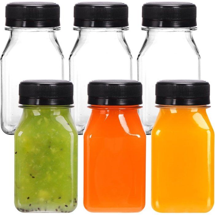 Lot De 6 Bouteilles En Plastique 120ml Transparente Réutilisable Avec Bouchon étanche Pour Jus Smoothie Lait Boissons Fraîches