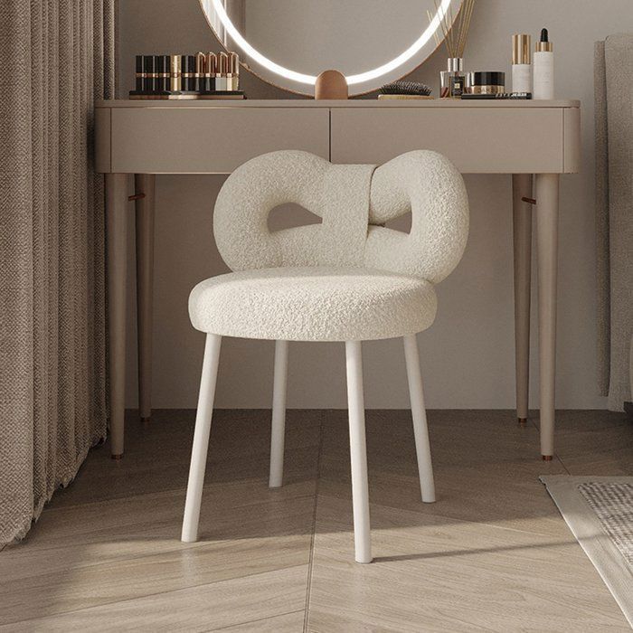 Chaise Coiffeuse en Simili-laine - Conception Ergonomique - Dossier Orné dun Nœud Papillon - Pieds de Chaise Antidérapants
