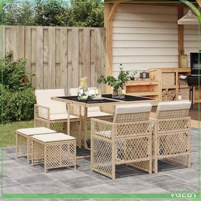 Ensemble à manger de jardin - FAFEICY - 3210778 - Beige - Poly rotin - Rangement compact