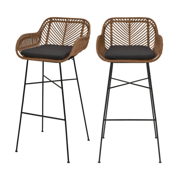 Nunuhai - Lot de 2 tabourets de bar en rotin H76cm - Bois foncé