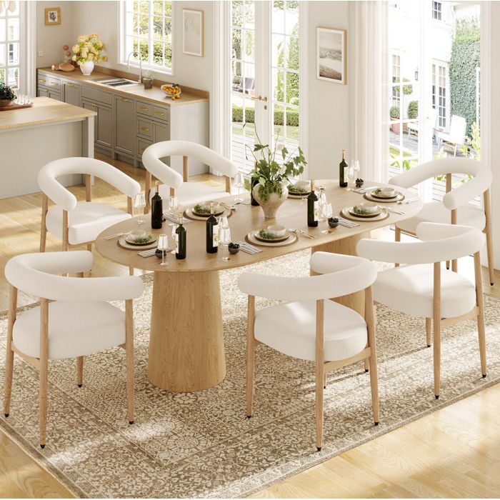 Lot de 6 chaises de salle à manger blanches rembourrées avec accoudoirs structure en métal 485 x 405 x 78 cm