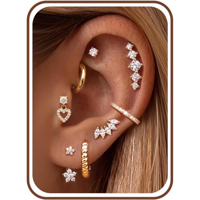 8 Paires Boucles DOreilles Or Set Créoles Flatback Médicale Puces Set Hypoallergénique Chirurgien Acier Boucles DOreilles [PP259]
