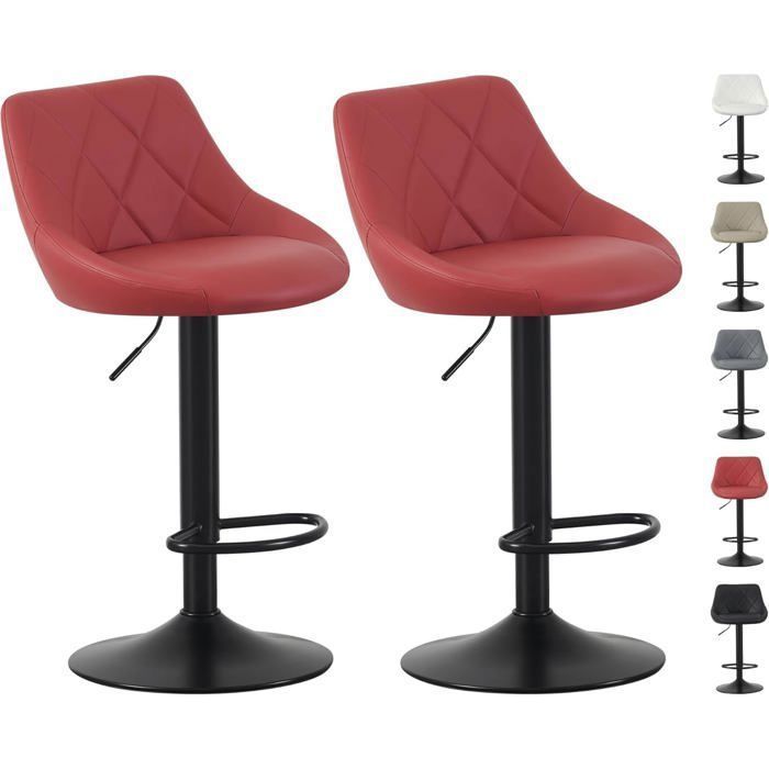mcc direct Stanley Lot de 2 tabourets de bar pivotants réglables en hauteur avec dossier siège en cuir (rouge)