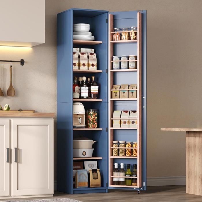 Armoire de Cuisine Buffet Haut Cuisine avec 2 Portes et étagères Réglables Style Moderne Meuble de Rangement Polyvalent Bleu