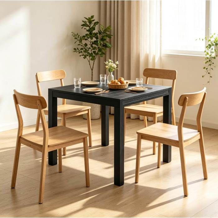 Table à manger extensible de jardin 80 à 160 cm aluminium effet bois noir 4 à 6 personnes rectangulaire FOLYNA