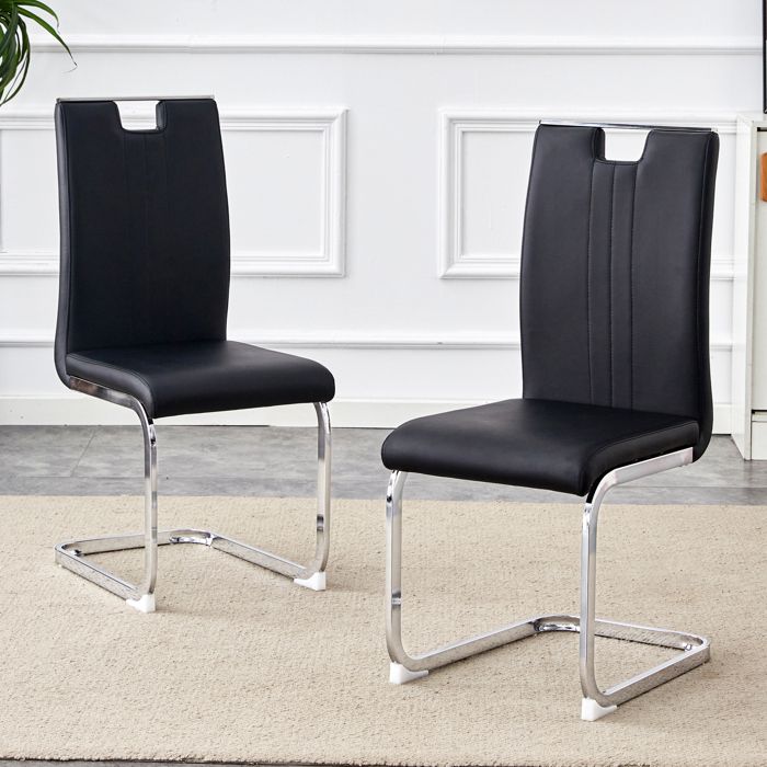 Lot de 2 chaises de salle à manger noires en simili PU style industriel moderne piètement métal chromé VEVXYN