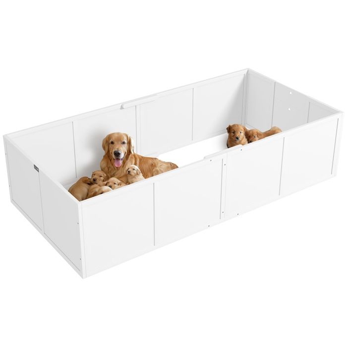 Caisse de mise bas pour chiennes et chiots avec entrées réglables pour chiens de toutes tailles 196 x 96 x 48 cm blanche Caisse de mise bas pour chiennes et chiots avec entrées réglables pour chiens de toutes tailles 196 x 96 x 48 cm blanche