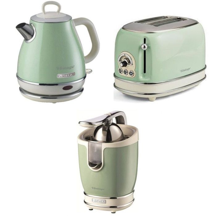 Pack bouilloire &eacute;lectrique 1l + grille-pain acier vert vintage r&eacute;tro + presse-agrumes &eacute;lectrique 85w 