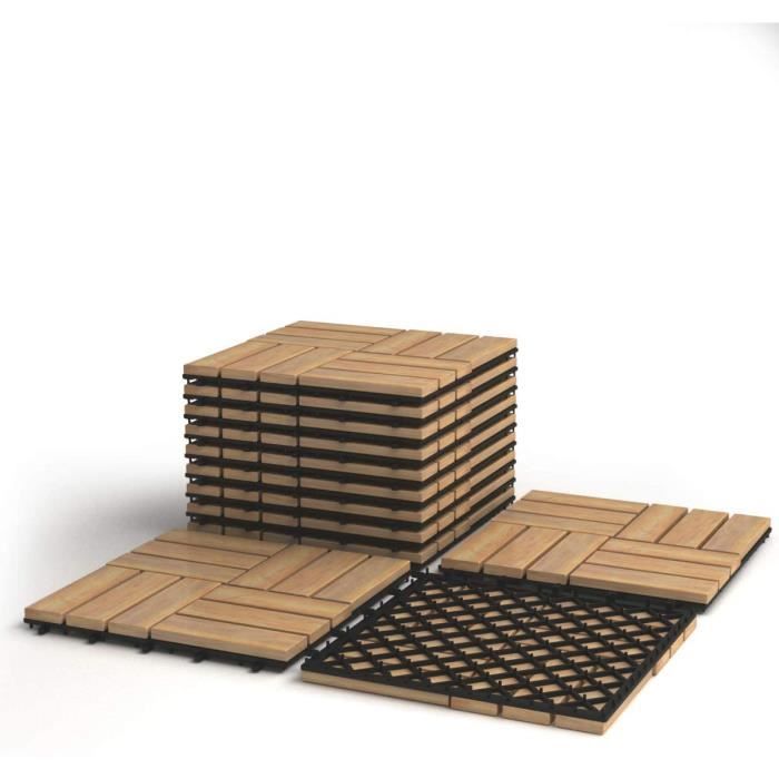 costway 10 x dalles de terrasse en bois d'acacia mosaïque 30 × 30 cm emboîtables, caillebotis pour extérieur/intérieur