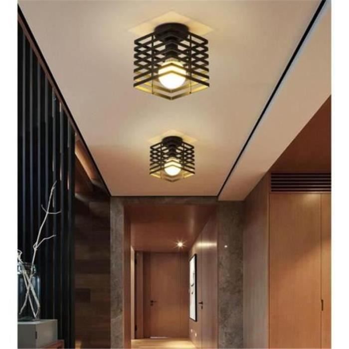 2PCS Plafonnier Industrielle en Métal Cage Lustre suspension Retro pour chambre couloir escalier entrée allée Noir