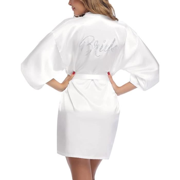 Nb peignoir femme satin robe de chambre courte sortie de bain vetement de nuit col chale kimono yukata pour fete de mariage A181 Cdiscount Maison