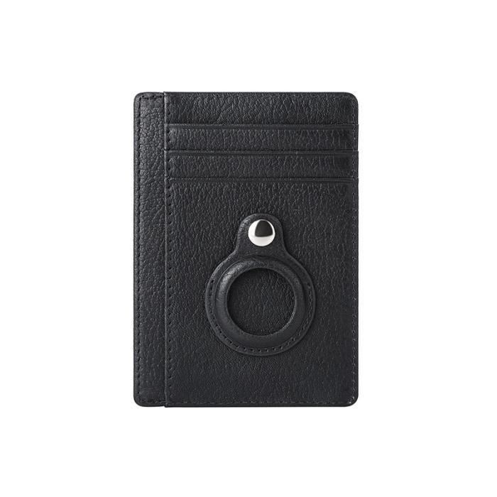 Porte carte,Airtag en cuir PU pour porte-cartes Apple, fin pour carte  d'identité Rfid, porte-cartes de-Leather Black