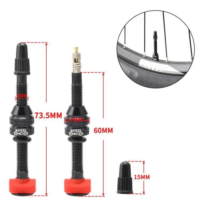 2 Tiges De Valve Tubeless QUARKZMAN 60mm Alliage Aluminium - Léger Anti-Rouille 4 Trous - Rouge - Pour Vélos Route, VTT, Électriques