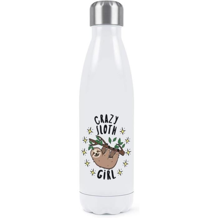 Gourde Isotherme Gift Base – Double Paroi, Blanc, 500 Ml, Design Rigolo Crazy Coffee Lady