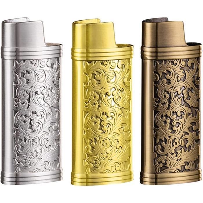 Étui à Briquet Vintage En Alliage De Zinc - Mini Housse Réutilisable Avec Gravure, Chaîne, Pour Briquet Standard