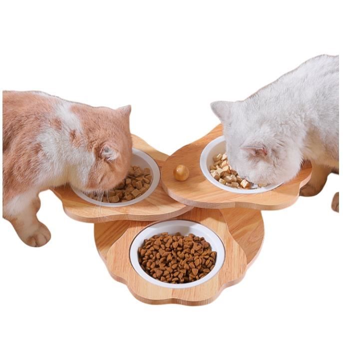 Support de Gamelle Surélevée - Non spécifié - 3 Bols en Mélamine - Bois dHévéa - Pour Chats et Chiens