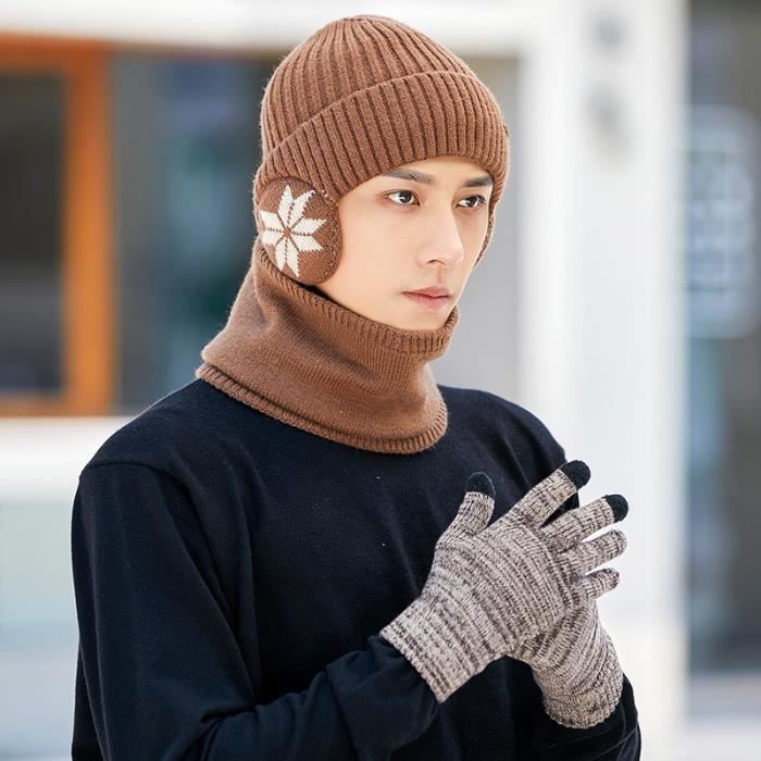 3 en 1 Bonnet d'hiver homme en tricot avec écharpe et gants,noir -  Cdiscount Prêt-à-Porter