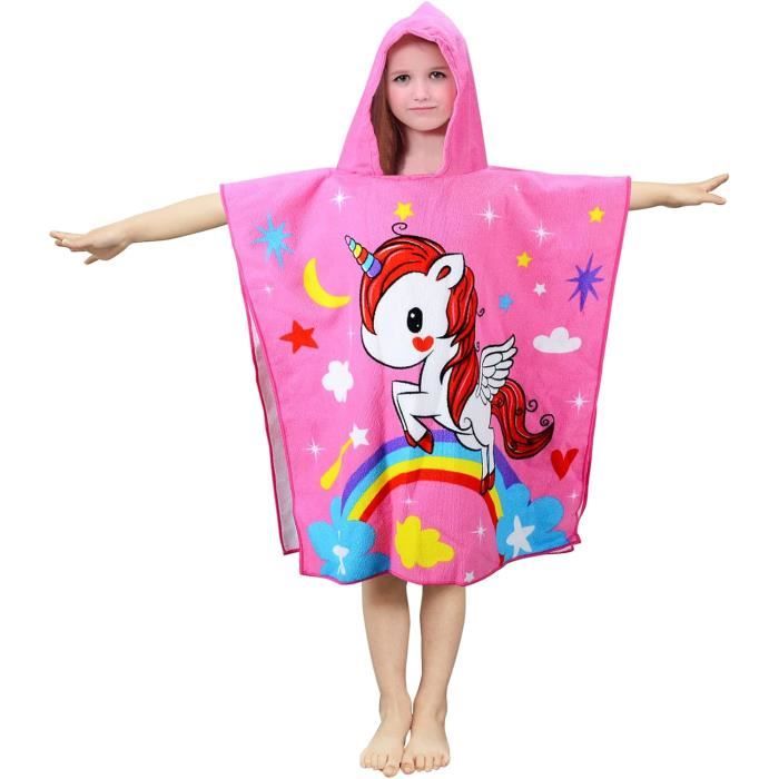 Poncho De Bain Enfant Serviette à Capuche Licorne - Serviette Plage Rose Pour Enfants 60x90cm