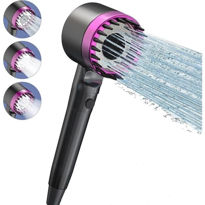 Pommeau De Douche Haute Pression 6 Jets – Économiseur D’eau Avec Bouton Pause – Anti-calcaire – Tuyau 1,5 M