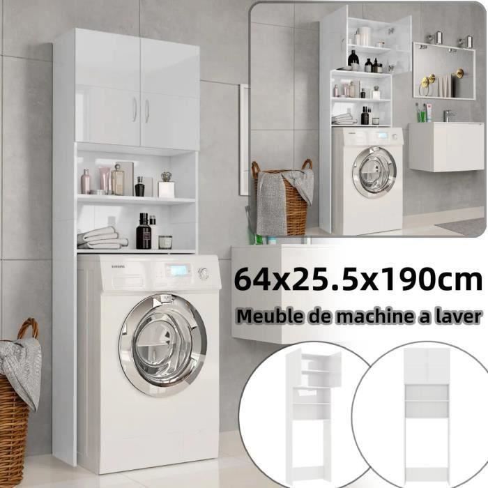 Meuble Dessus Toilette WC ou Machine à Laver en Blanc avec Etagère de  Rangement 64x25,5x190 cm en aggloméré HB043 - Cdiscount Maison