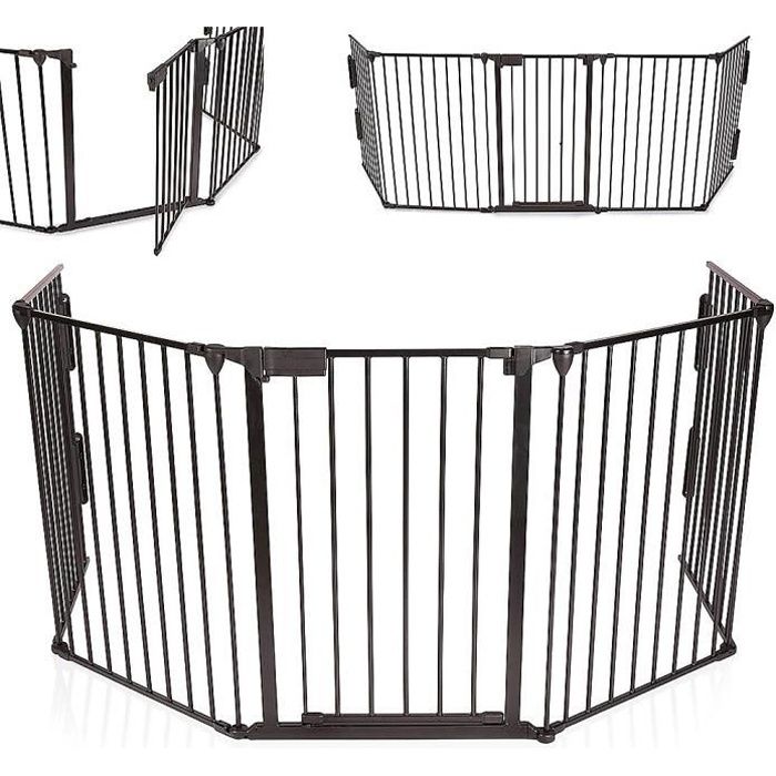Barrière de sécurité Grille de protection cheminée Enfant Parc Bebe métal pliable avec 1 Porte et 4 Element