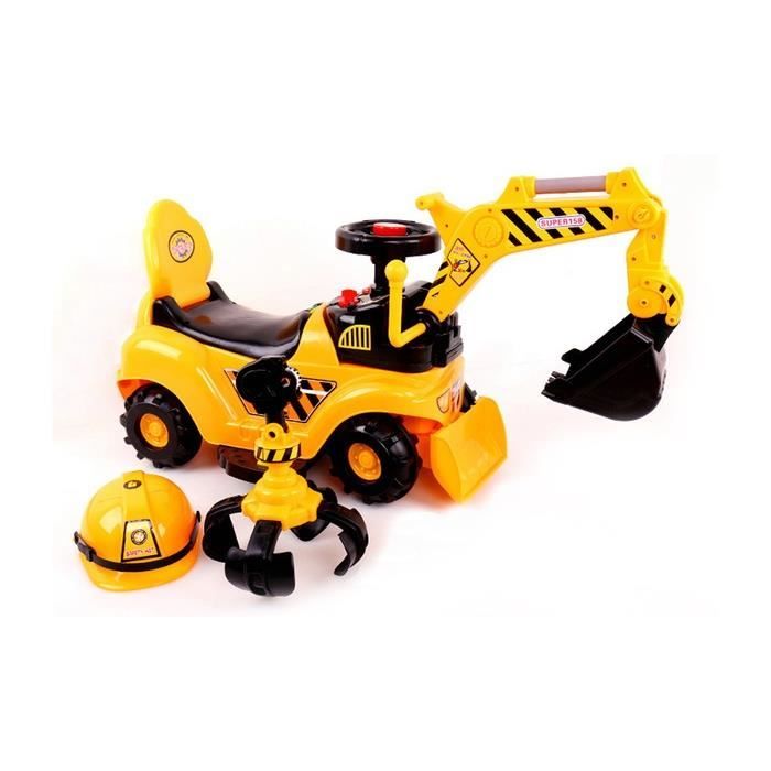Porteur Grue tractopelle avec casque chantier 60 cm Jaune Cdiscount Jeux Jouets