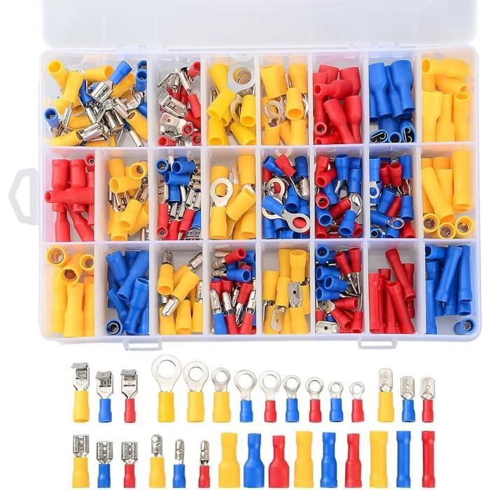 Kit De 250 Connecteurs électriques à Sertir - Assortiment Cosse, Anneau, Fourche Et épissure (rouge/bleu) - 8