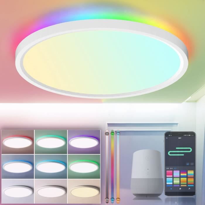 Plafonnier LED connecté WiFi App télécommande dimmable CCT RGB salon  chambre