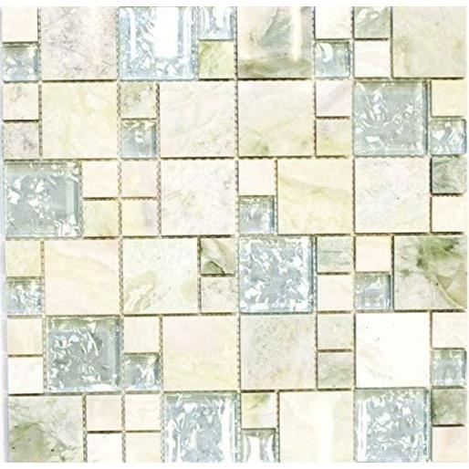 Mosaïque Murale MOSANI - Carreaux Pierre Naturelle & Verre Gris Or Dépoli 30x30cm - Neuf