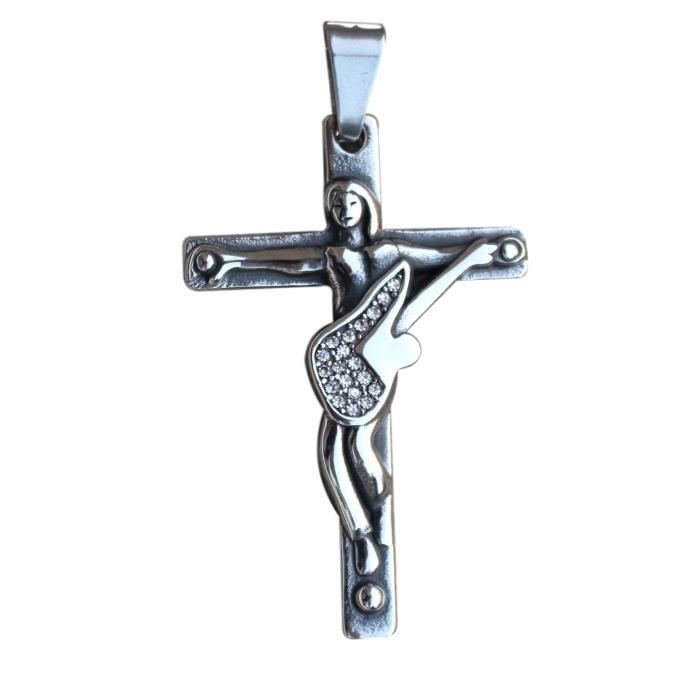 Pendentif Croix-guitare Johnny Hallyday En Acier 316L (6x4.8 Cm) - Collier Offert !