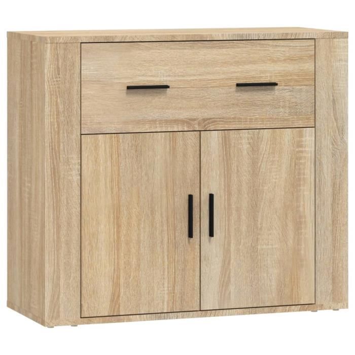 Buffet bas - CHG - Chêne sonoma - 80x33x70 cm - Bois dingénierie - 2 portes