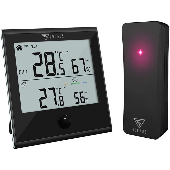 Barometre Interieur Prévisions Météo Calendrier Réveil Numérique Thermometre Interieur Exterieur sans Fil Station Meteo Interieur Extérieur avec Hygrometre Capteur Extérieur sans fil de 100m 