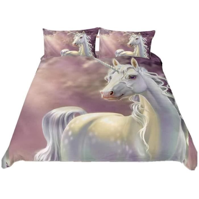 Housse de couette Licorne Lou&Loup 140x200 cm et taie d'oreiller - 100% Coton - Blanc - - nu