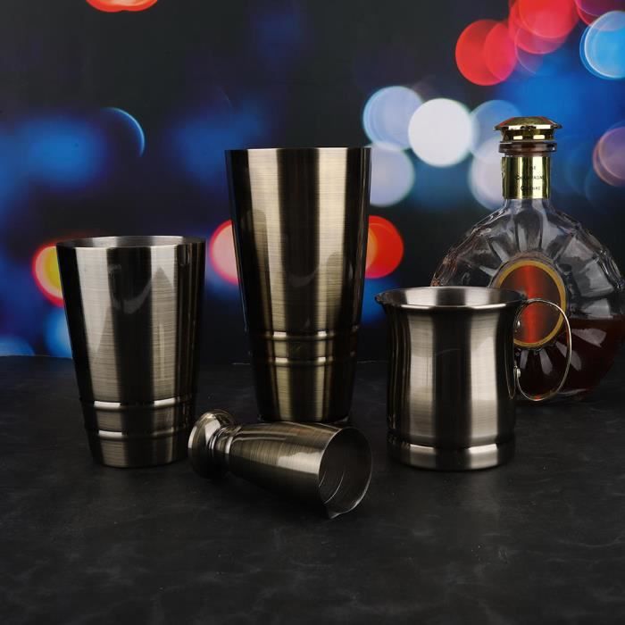 Cocktail Shaker, 3 Pcs Professional Bronze Color Stainless Steel Boston