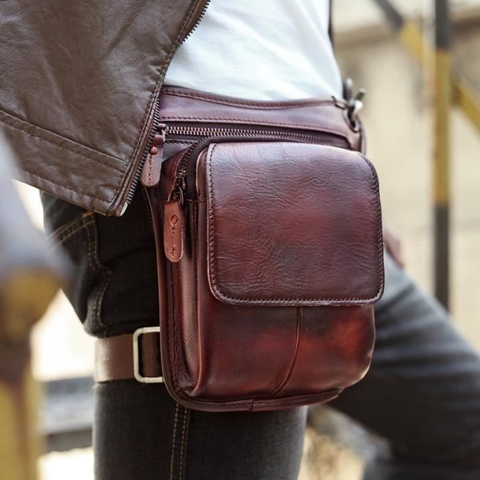 Sac Messager/Halte De Sport En Cuir Rigide Pour Homme - Marron - Fait Main - Neuf