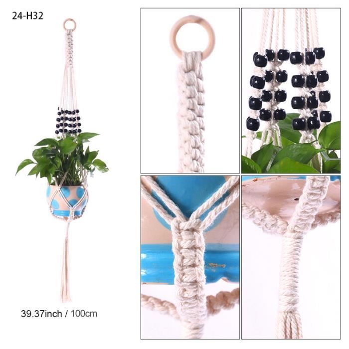 4 Suspensions Macramé Pour Plantes - Corde Coton Naturel, Style Bohème (Avec Crochet)