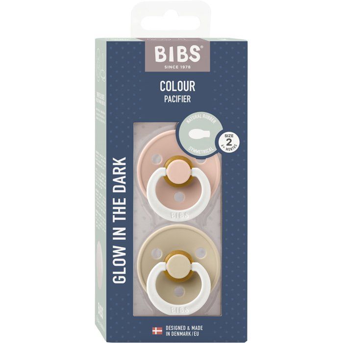 Sucette bébé - BIBS Colour - Symétrique - T2 - Silicone - Phosphorescente - Blush Vanilla - Pack de 2