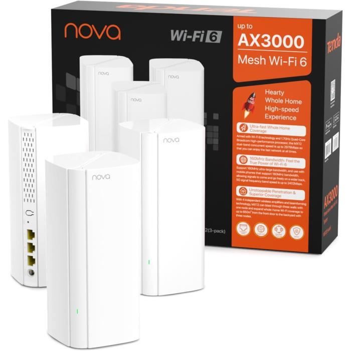 HUAWEI WiFi Mesh 3, Système WiFi Double Bande Simultané, Vitesse Jusqu'à 2976 Mbit/s, AX3000 Pour Jusqu'à 400 M² De Couverture, Smart Roaming Multi- étages, Garantie 30 Mois, Blanc