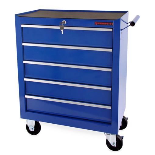 EBERTH Servante d'atelier (5 Tiroirs, Verrouillable, 4 Roulettes, Tapis antidérapants, Frein à main, Revêtement par poudre)