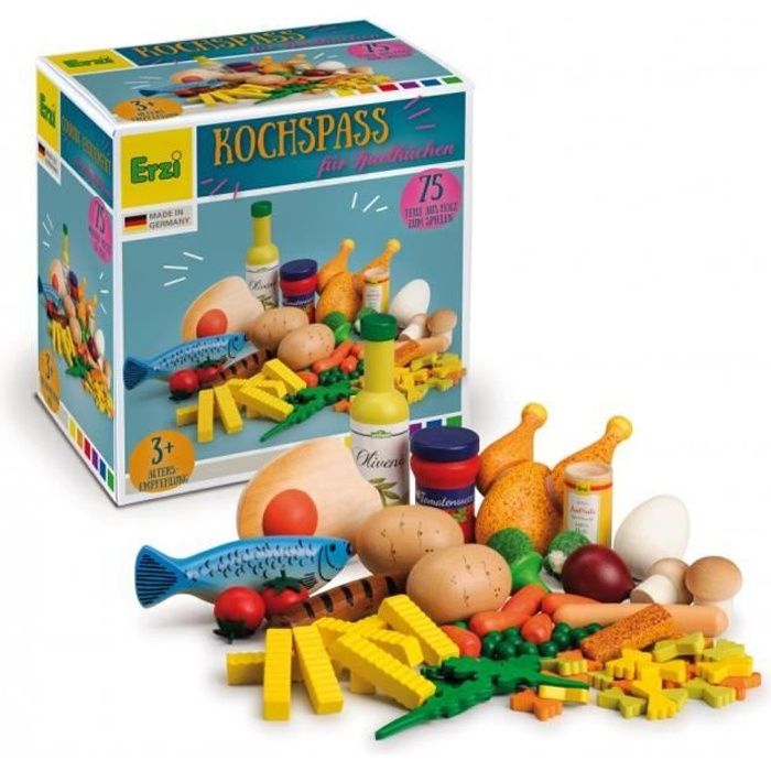 set d'aliments en bois 75 pcs - erzi - jouet éducatif - mixte - jaune
