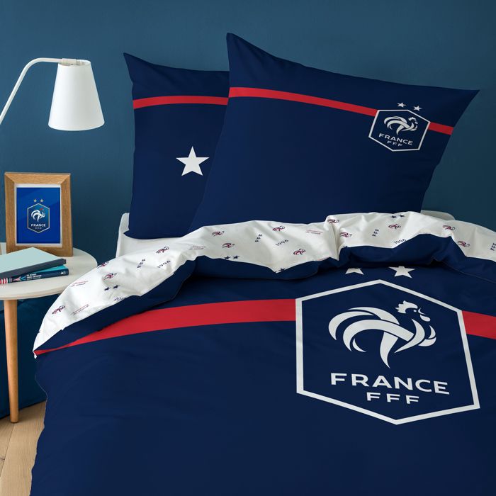 Parure de lit imprimée 100% Coton - FFF CHALLENGE - Bleu - 140x200+63x63cm